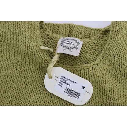 PINK MEMORIES Green Cotton Blend Knitted Sleeveless Sweater