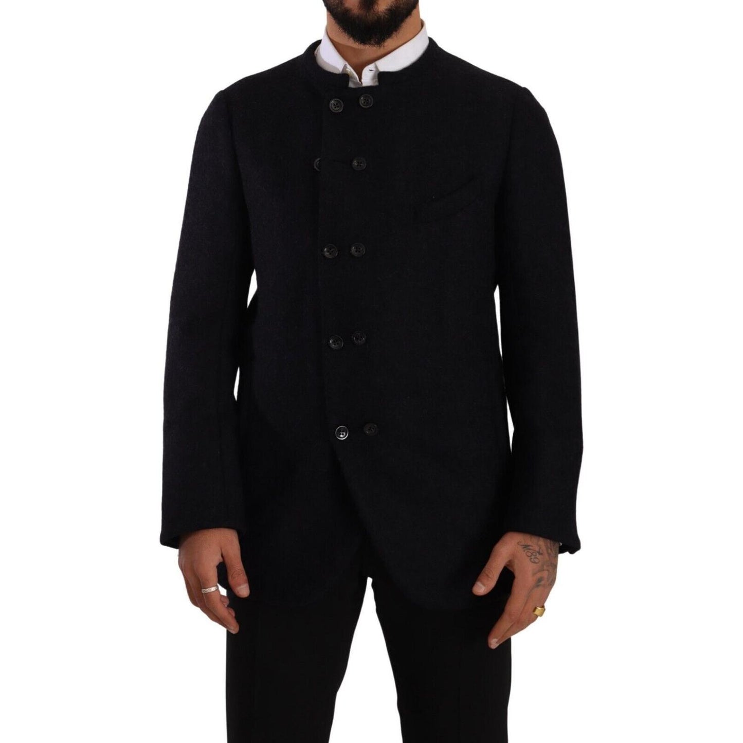Dolce & Gabbana Gray Alpaca Button Down Men Coat Jacket 1% Elastane,1728,34% Cotton,6% Virgin Wool,67345645728,8% Nylon,Clothing,Coats - Jackets & Coats - Clothing,Dolce & Gabbana,Gray,IT48 | M,Jackets & Coats - Clothing,Jackets - Men - Clothing,Material:
