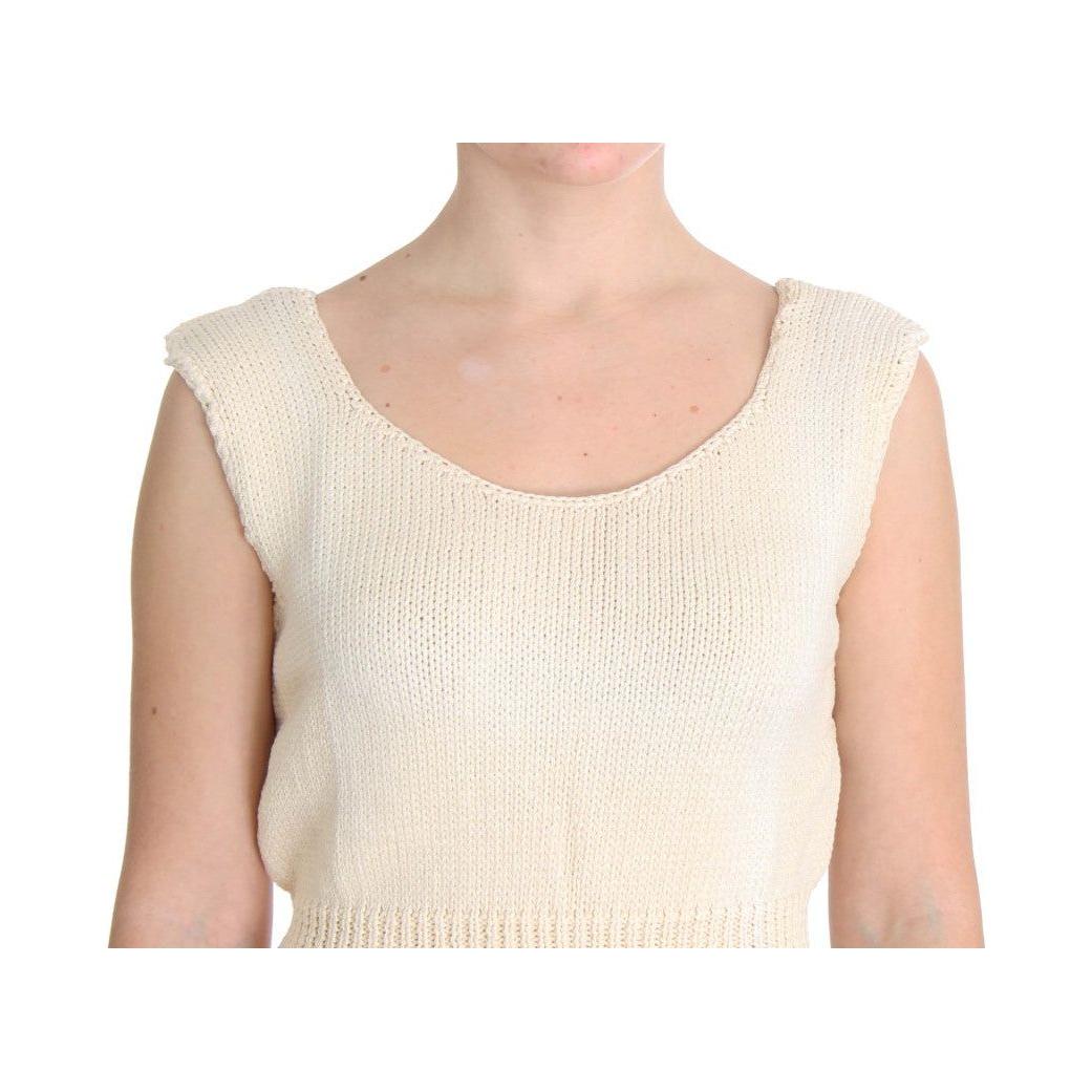 PINK MEMORIES Beige Cotton Blend Knitted Sleeveless Sweater