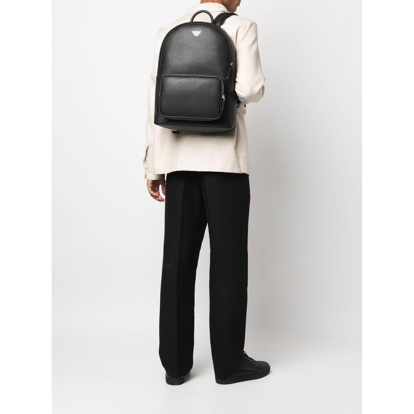 Emporio Armani Roundshape backpack in regenerated saffiano leather with ASV eagle plaque Backpacks Emporio Armani Light Gray