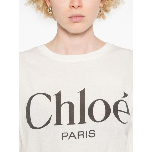 Chloè Oversized cotton jersey logo t-shirt Topwear Chloè Beige