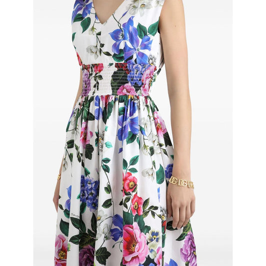 Dolce & Gabbana midi dress in cotton with floral print Dresses Dolce & Gabbana Antique White