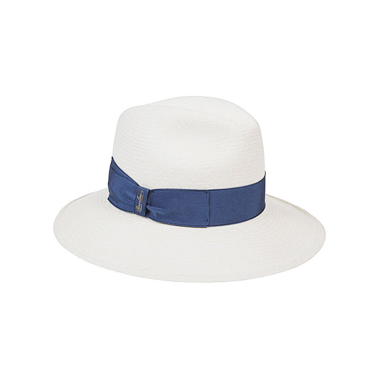 Borsalino Woman Straw Hat with Blue Belt Scarves Hats & Gloves Borsalino Beige