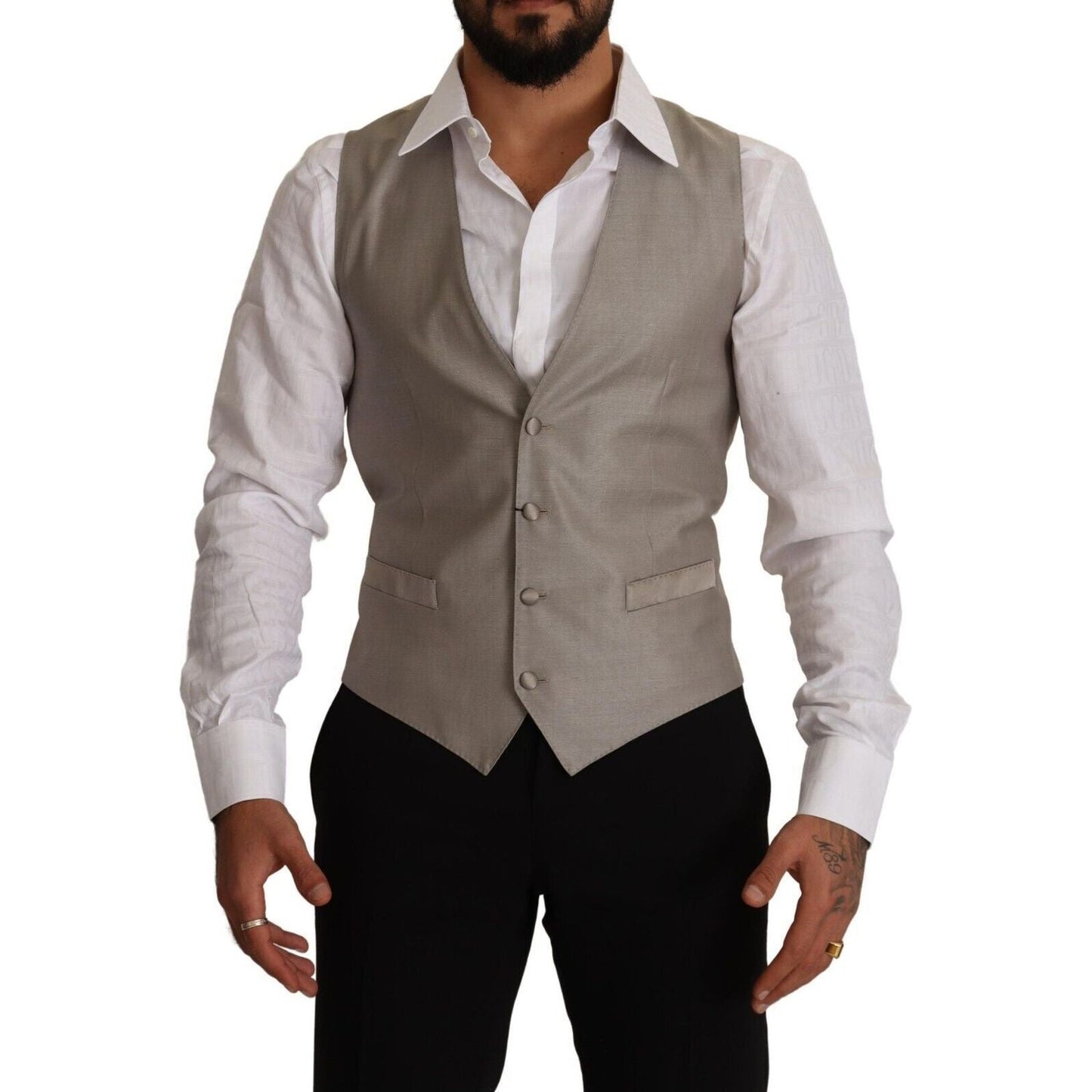 Dolce & Gabbana Beige Wool Single Breasted Waistcoat Vest