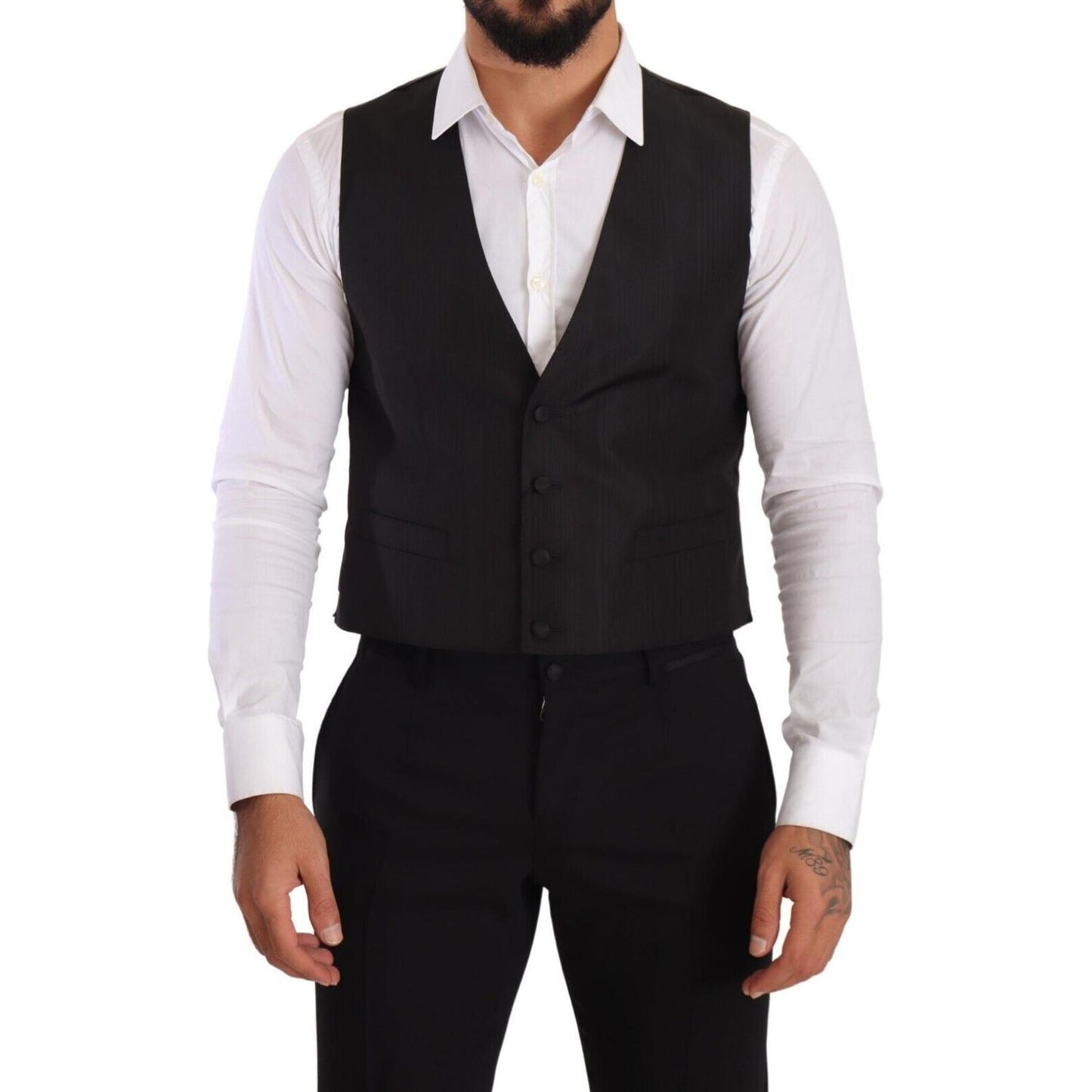 Dolce & Gabbana Elegant Gray Silk Dress Vest Dolce & Gabbana