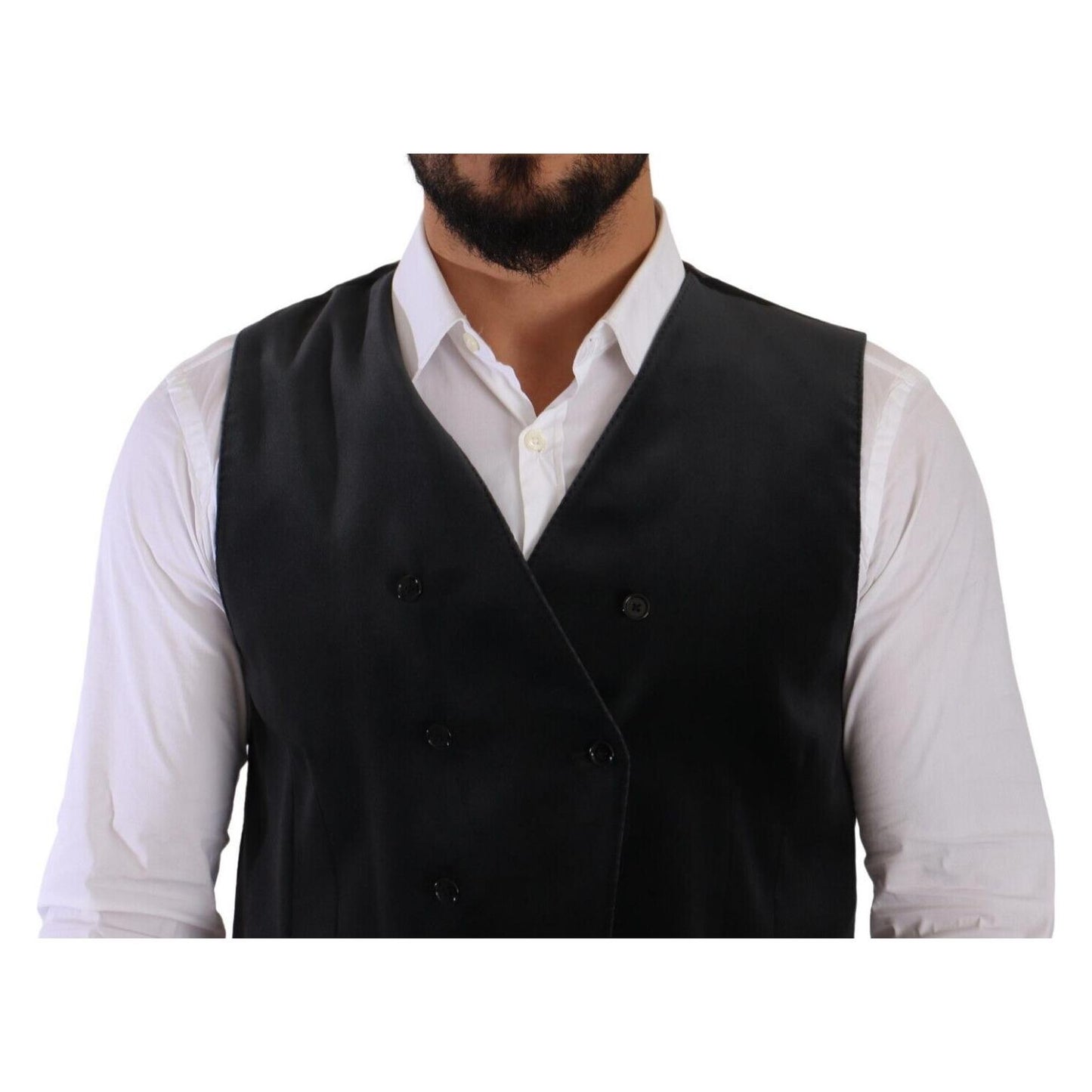 Dolce & Gabbana Elegant Grey Double-Breasted Dress Vest Dolce & Gabbana