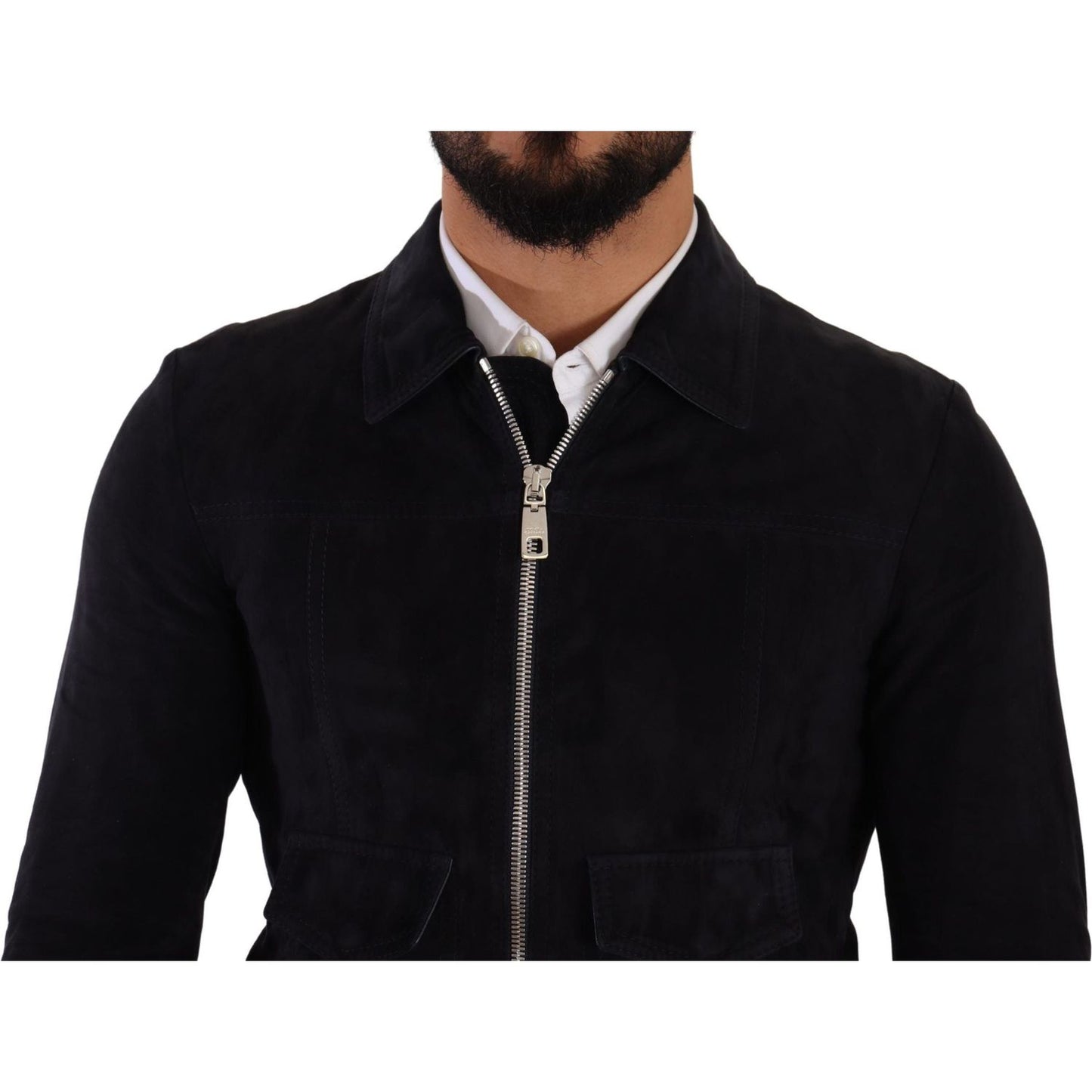 Dolce & Gabbana Elegant Blue Suede Short Jacket Dolce & Gabbana