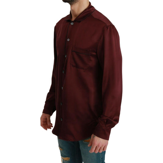 Dolce & Gabbana Bordeaux Silk Pajama-Inspired Shirt Dolce & Gabbana