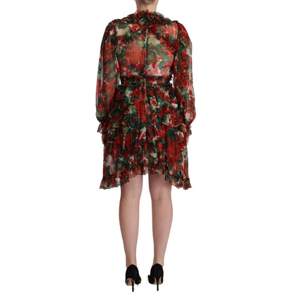 Dolce & Gabbana Multicolor Red Floral Silk Long Maxi Dress