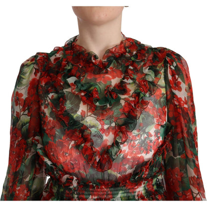 Dolce & Gabbana Multicolor Red Floral Silk Long Maxi Dress