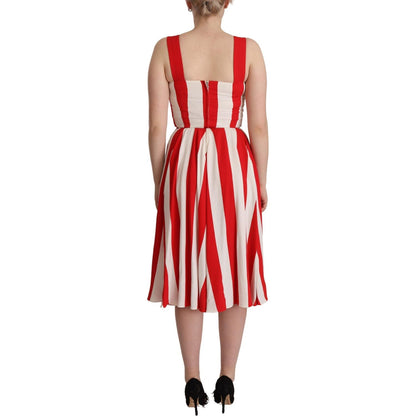 Dolce & Gabbana White Red Stretch Shift A-line Gown Dress