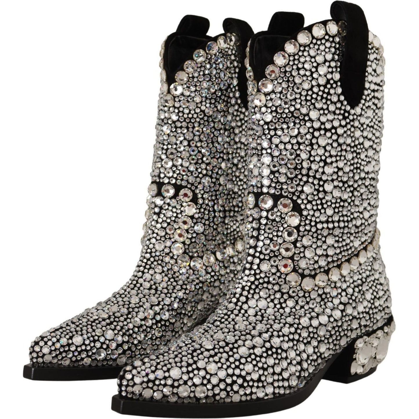 Dolce & Gabbana Crystal-Embellished Black Suede Boots Dolce & Gabbana