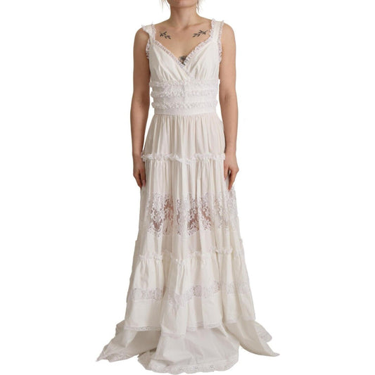 Dolce & Gabbana Elegant White A-Line Tiered Maxi Dress Dolce & Gabbana