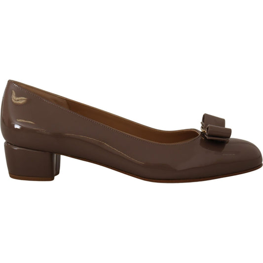 Salvatore Ferragamo Elegant Caraway Brown Pumps with Vara Bow WOMAN PUMPS Salvatore Ferragamo