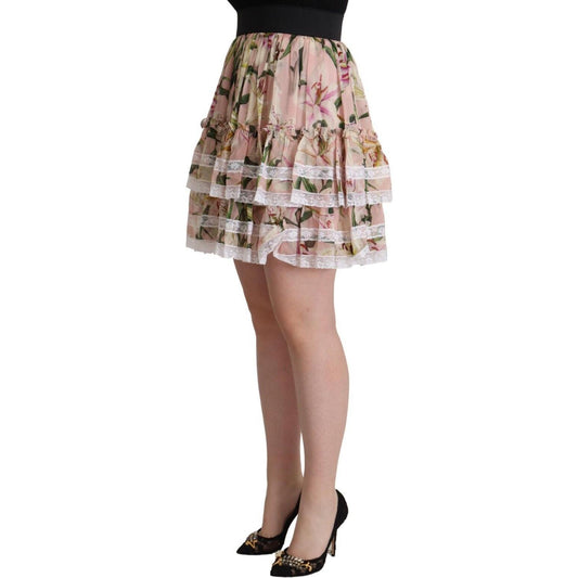 Dolce & Gabbana Elegant Lily Print Tiered A-Line Mini Skirt Dolce & Gabbana