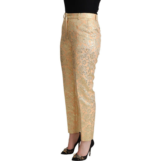 Elegant High-Waisted Pink Brocade Pants