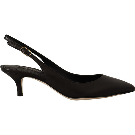 Dolce & Gabbana Black Leather Slingbacks Heels Pumps Shoes 1728,67345645728,Black,Dolce & Gabbana,EU36.5/US6,EU37/US6.5,Material: 100% Leather,Mid Heel - Pumps - Shoes,New with tags,Pumps - Shoes,Pumps - Women - Shoes,Shoes,Women,Women - Shoes