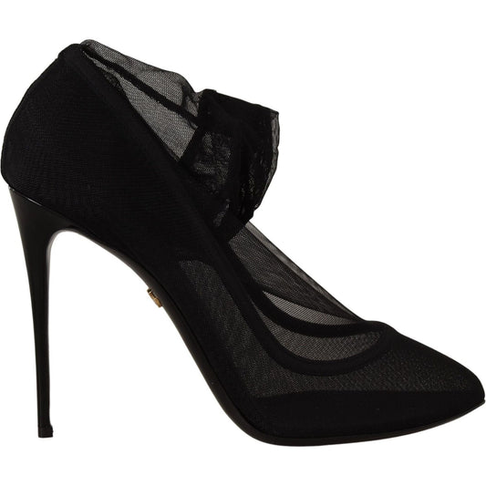 Dolce & Gabbana Black Tulle Stretch Boots Pumps Shoes 1728,67345645728,77% PA,9% Leather,Black,Dolce & Gabbana,EU35/US4.5,EU39/US8.5,High Heel - Pumps - Shoes,Material: 14% Elastane,New with tags,Pumps - Shoes,Pumps - Women - Shoes,Shoes,Women,Women - Sho