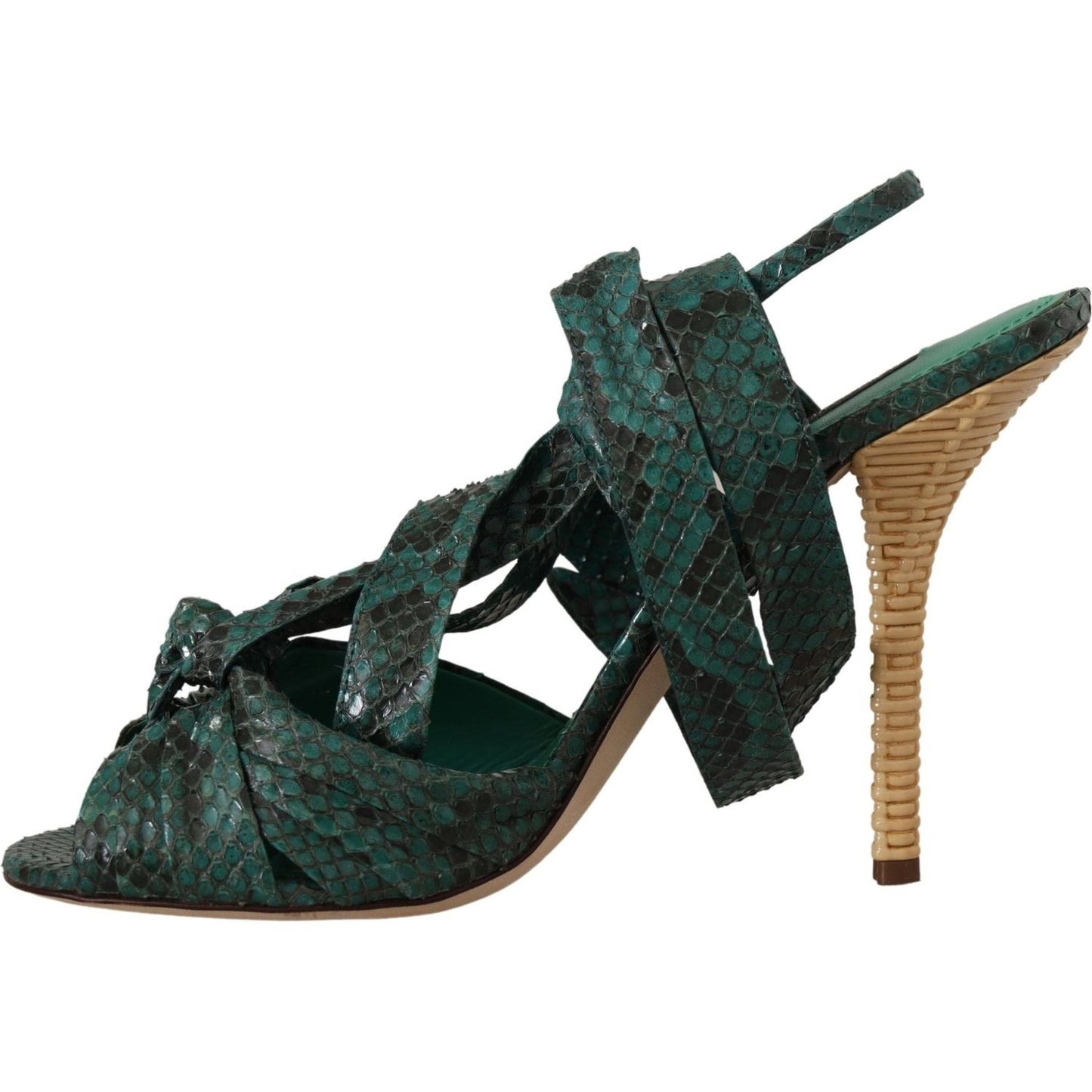 Dolce & Gabbana Elegant Green Python Strappy Heels Dolce & Gabbana