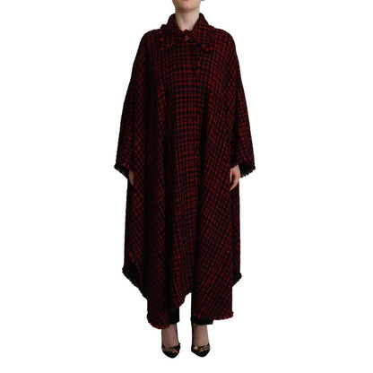 Dolce & Gabbana Black Red Cotton Checkered Over Coat Jacket