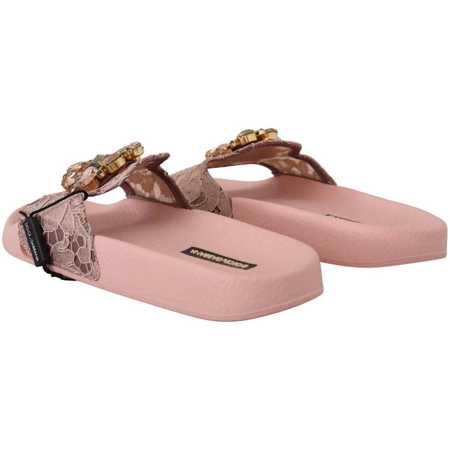 Dolce & Gabbana Floral Lace Crystal Embellished Slide Flats Dolce & Gabbana