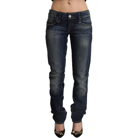 Acht Dark Blue Washed Cotton Skinny Denim Low Waist Jeans Acht