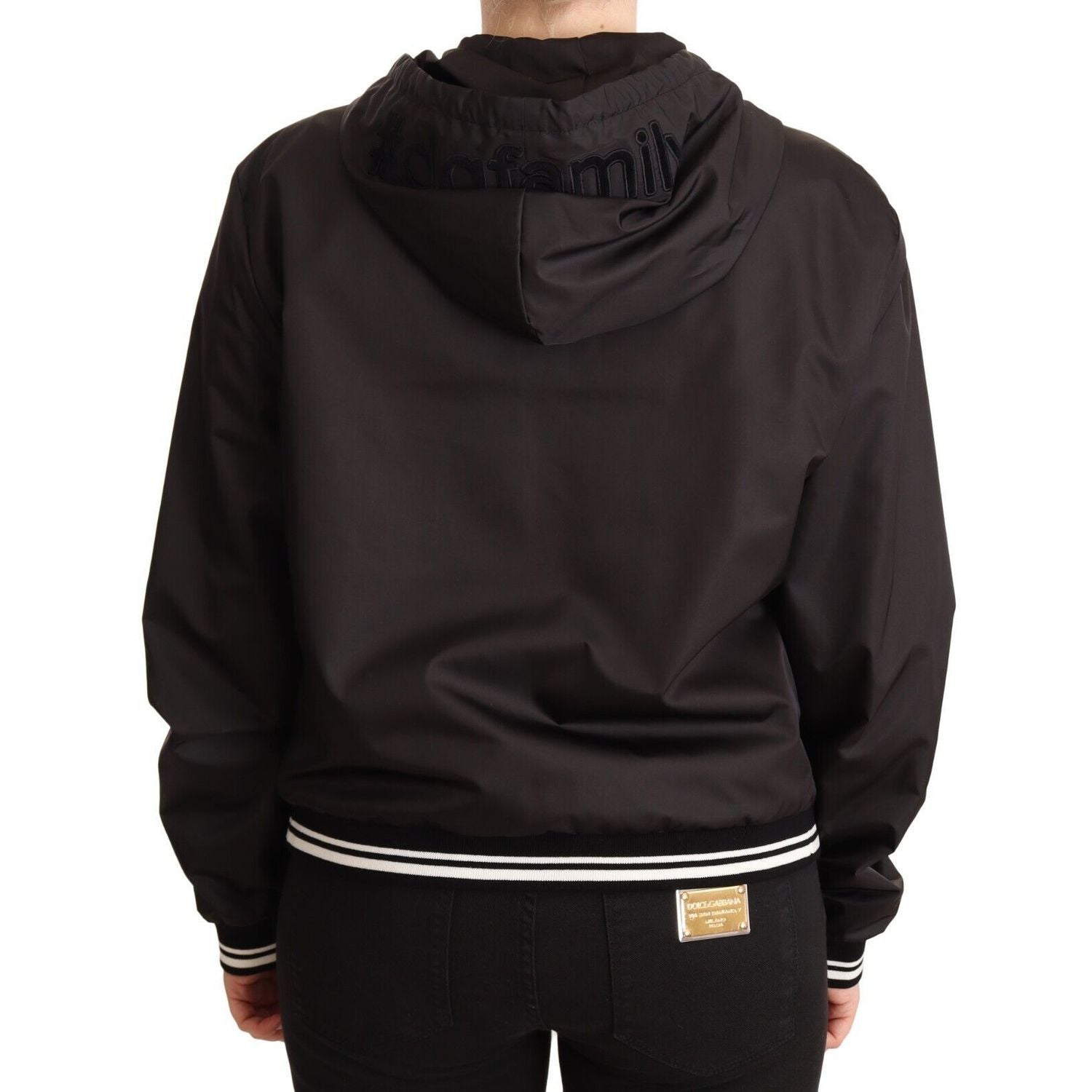 Dolce & Gabbana Black Polyester Hooded Bomber Full Zip Jacket