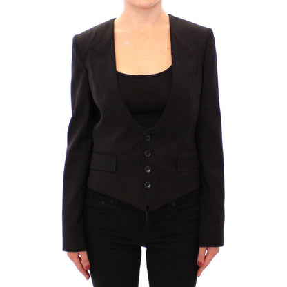 Dolce & Gabbana Black Silk Scarf Back Blazer Jacket 1% elastane,1728,40% silk,67345645728,Black,Blazers - Suits & Blazers - Clothing,Clothing,Dolce & Gabbana,IT40|S,Jackets & Coats - Clothing,Material: 59% wool,New with tags,Suits & Blazers - Clothing,Sui