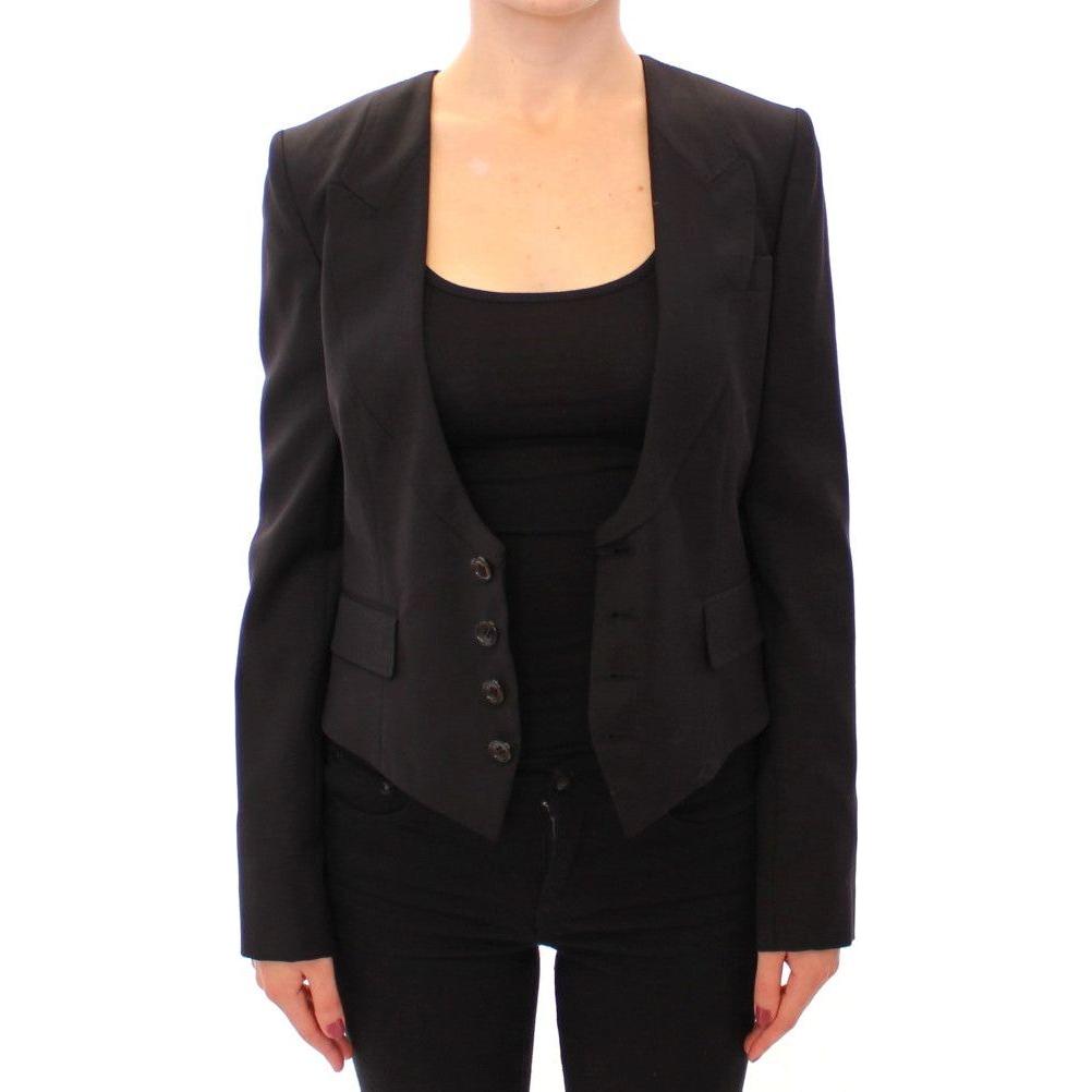 Dolce & Gabbana Black Silk Scarf Back Blazer Jacket 1% elastane,1728,40% silk,67345645728,Black,Blazers - Suits & Blazers - Clothing,Clothing,Dolce & Gabbana,IT40|S,Jackets & Coats - Clothing,Material: 59% wool,New with tags,Suits & Blazers - Clothing,Sui