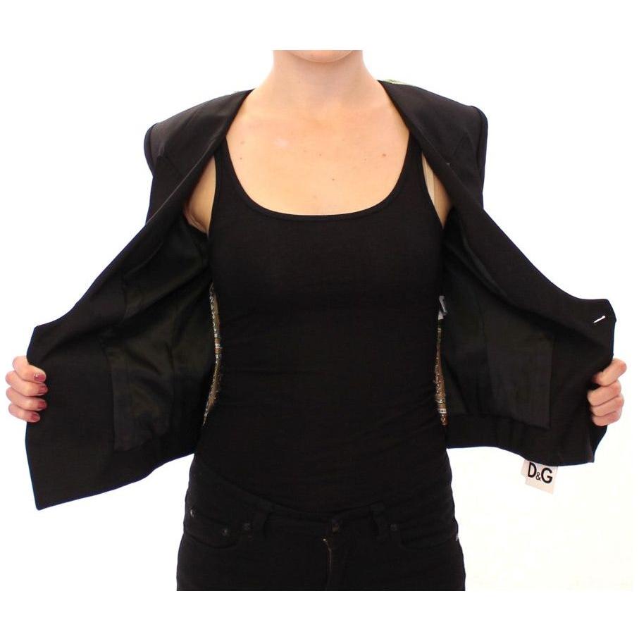Dolce & Gabbana Black Silk Scarf Back Blazer Jacket 1% elastane,1728,40% silk,67345645728,Black,Blazers - Suits & Blazers - Clothing,Clothing,Dolce & Gabbana,IT40|S,Jackets & Coats - Clothing,Material: 59% wool,New with tags,Suits & Blazers - Clothing,Sui