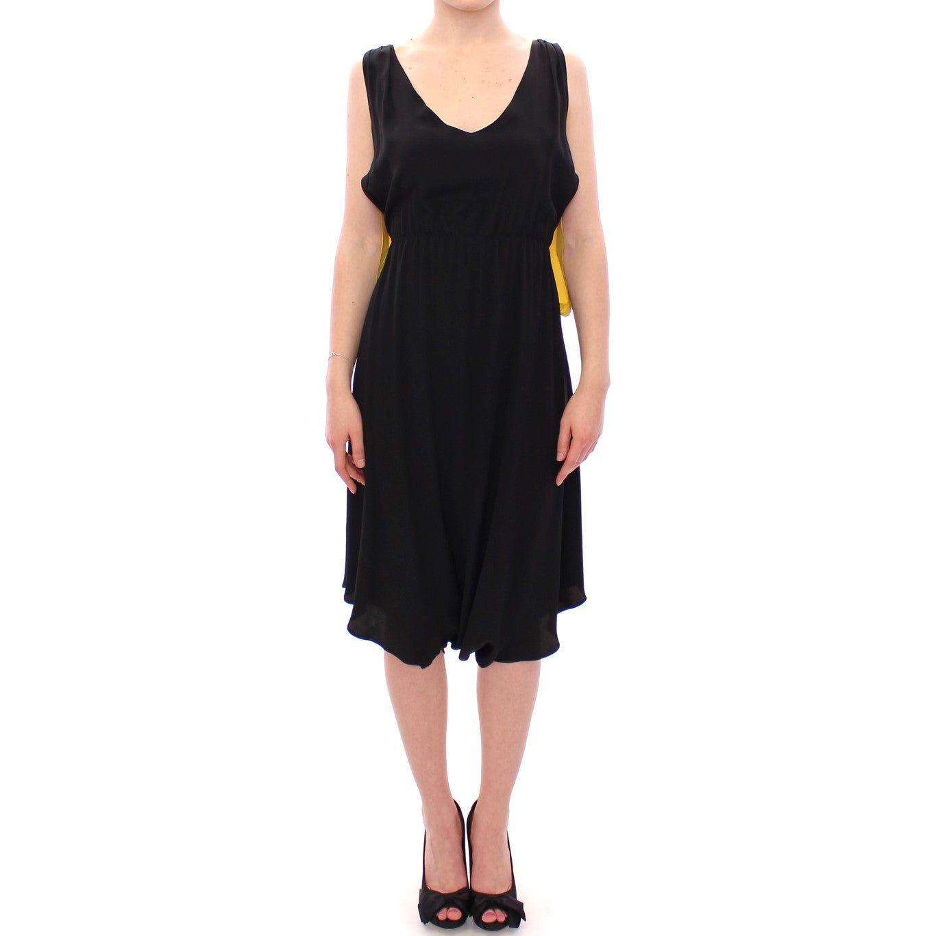 Lamberto Petri Black Yellow Silk Shift Sheath Coctail Dress