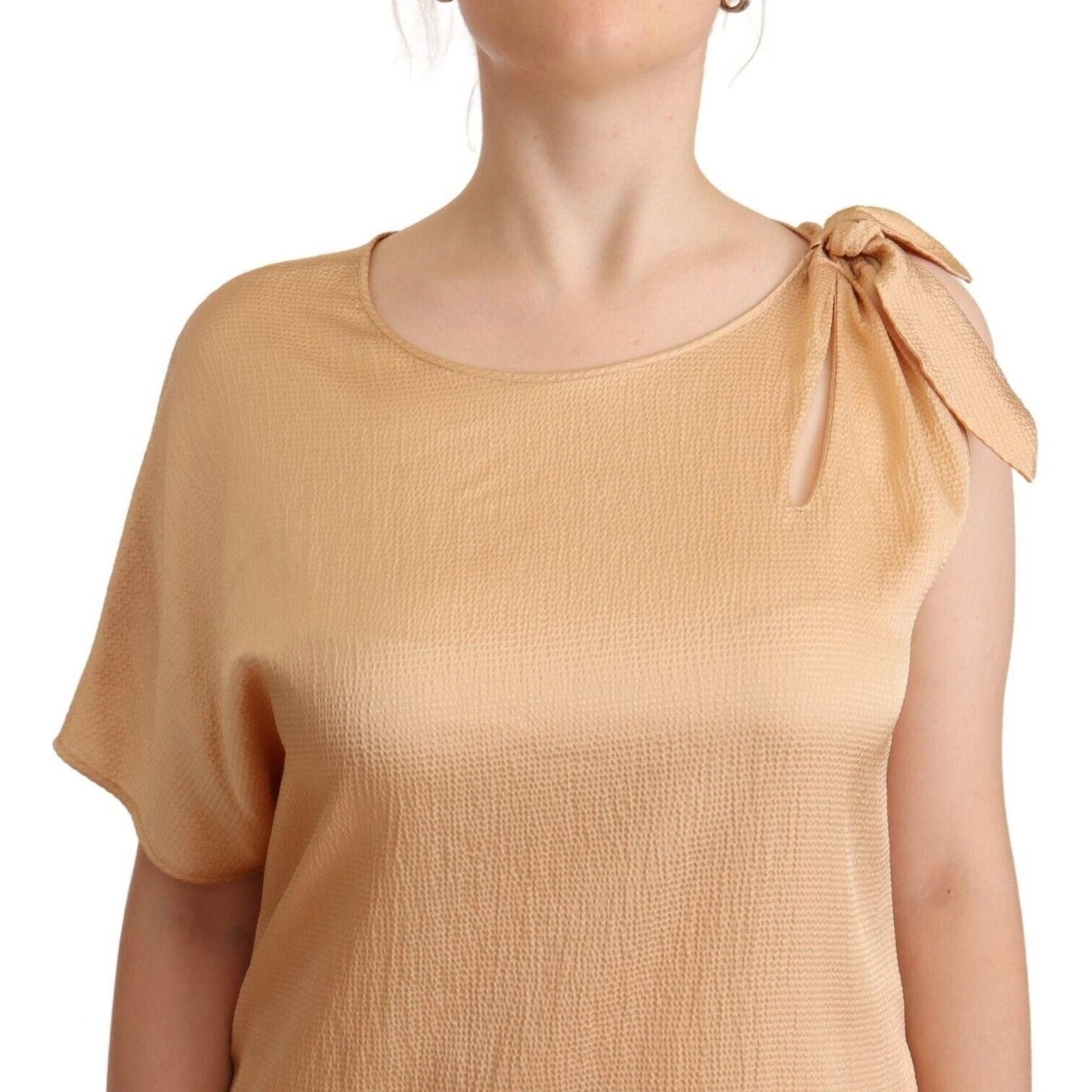 Moschino Elegant One-Sleeve Beige Shift Dress Moschino