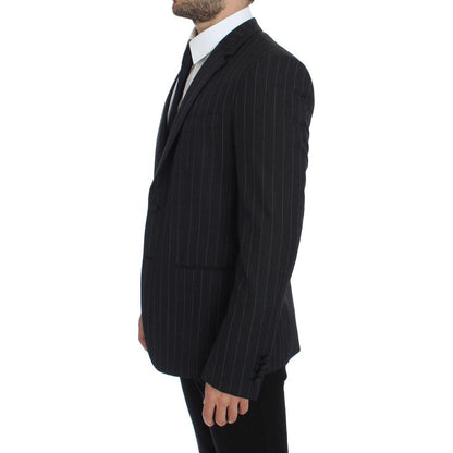 Dolce & Gabbana Gray Striped Slim Fit Wool Blazer