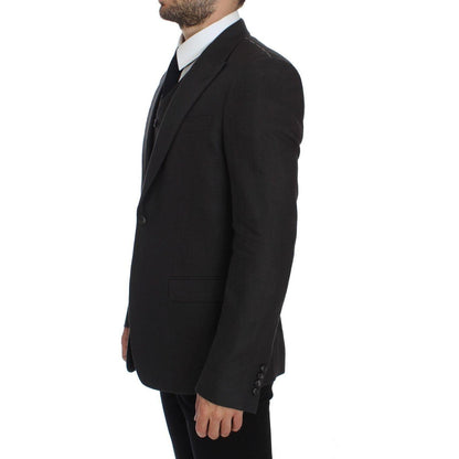 Dolce & Gabbana Gray Slim Fit Linen Blazer Jacket
