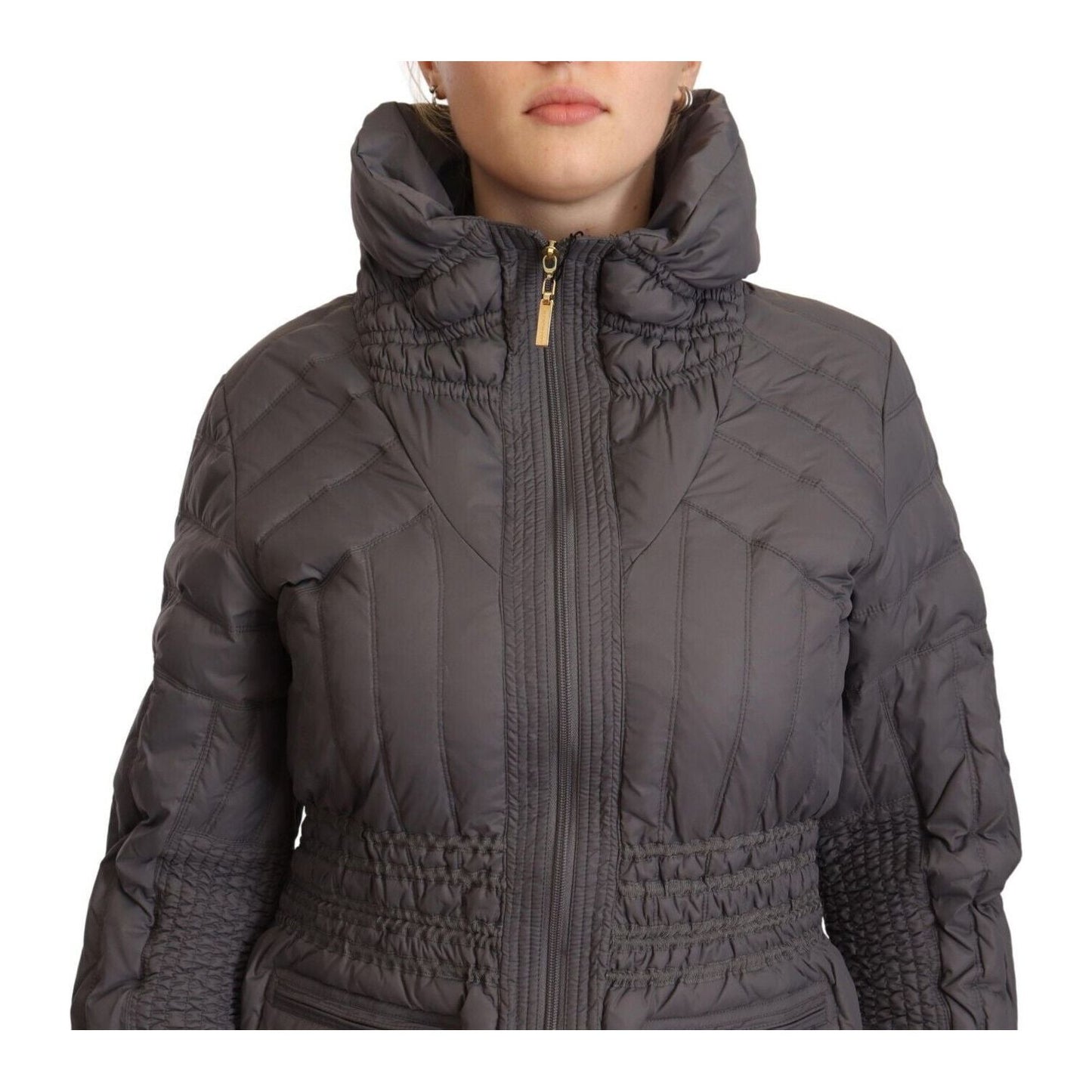 Roccobarocco Gray Quilted Long Sleeves Logo Patch Full Zip Jacket 1728,67345645728,Clothing,Gray,IT46|XL,Jackets & Coats - Clothing,Jackets & Coats - Women - Clothing,Material: Polyester,New with tags,Rain Coats - Jackets & Coats - Clothing,Roccobarocco,W