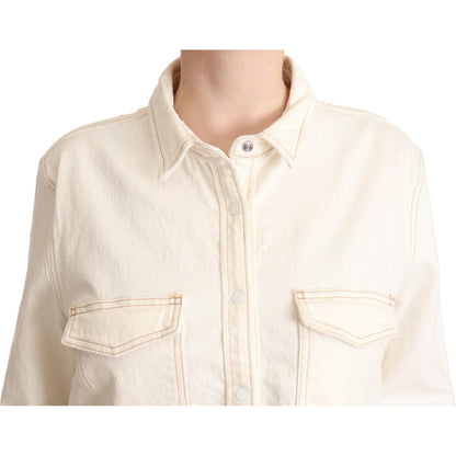 Levi's White Cotton Collared Long Sleeves Button Down Polo Top Levi's