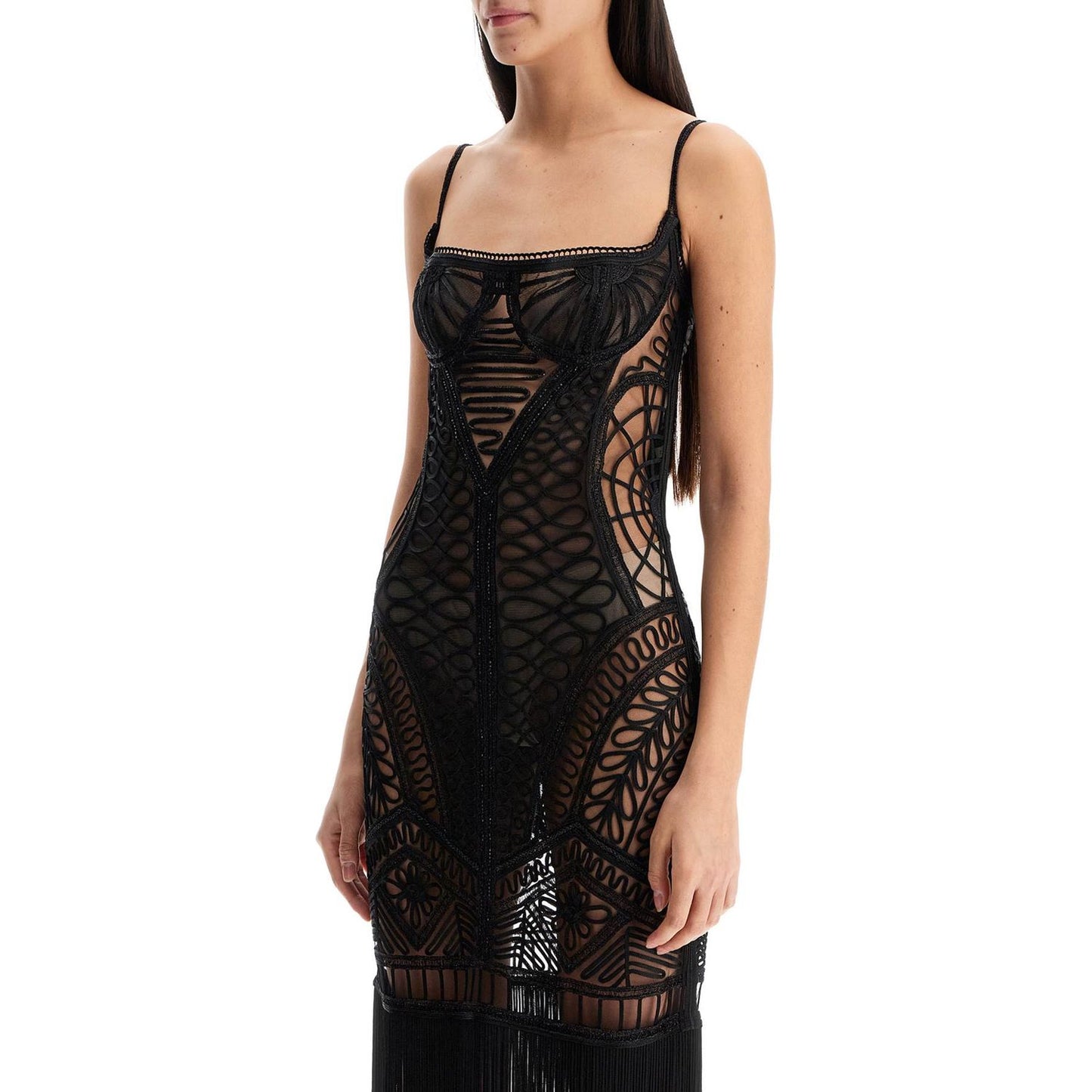 The Attico embroidered tulle midi dress Dresses The Attico Black
