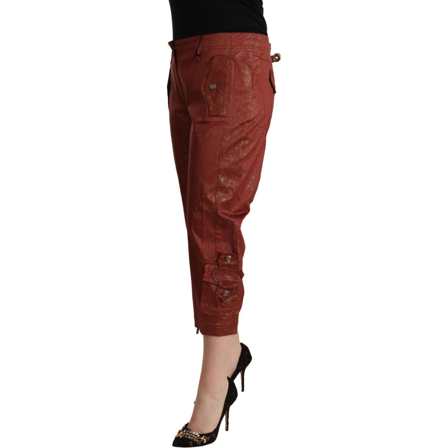 Just Cavalli Chic Brown Cropped Cotton Pants Just Cavalli