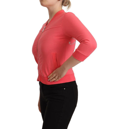 Blumarine Pink 3/4 Sleeve Zip Embellished Sweater