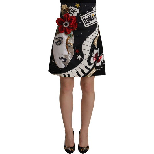 Dolce & Gabbana Black Love Clock Sequined Piano Skirt 1% EA,1728,20% Viscose,5% PA,56% PL,67345645728,Black,Clothing,Dolce & Gabbana,IT36|XXS,IT38|XS,IT40|S,Material: 18% AC,Mini - Skirts - Clothing,New with tags,Skirts - Clothing,Skirts - Women - Clothin