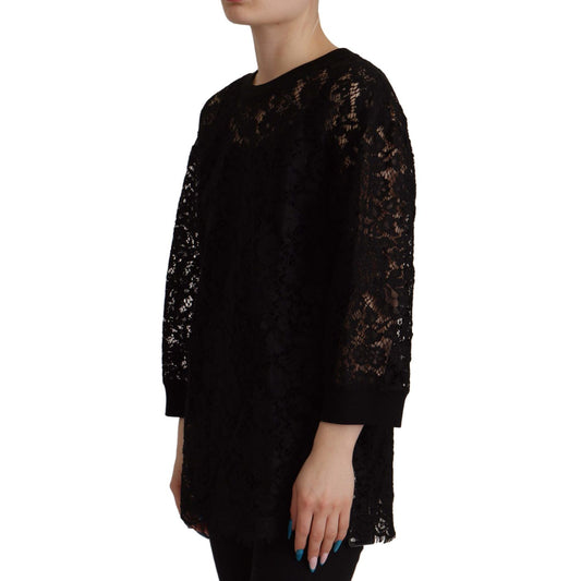 Dolce & Gabbana Black Floral Lace Pullover Sicily Blouse