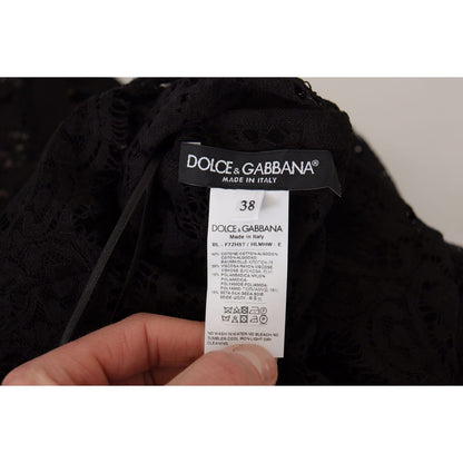 Dolce & Gabbana Black Floral Lace Pullover Sicily Blouse
