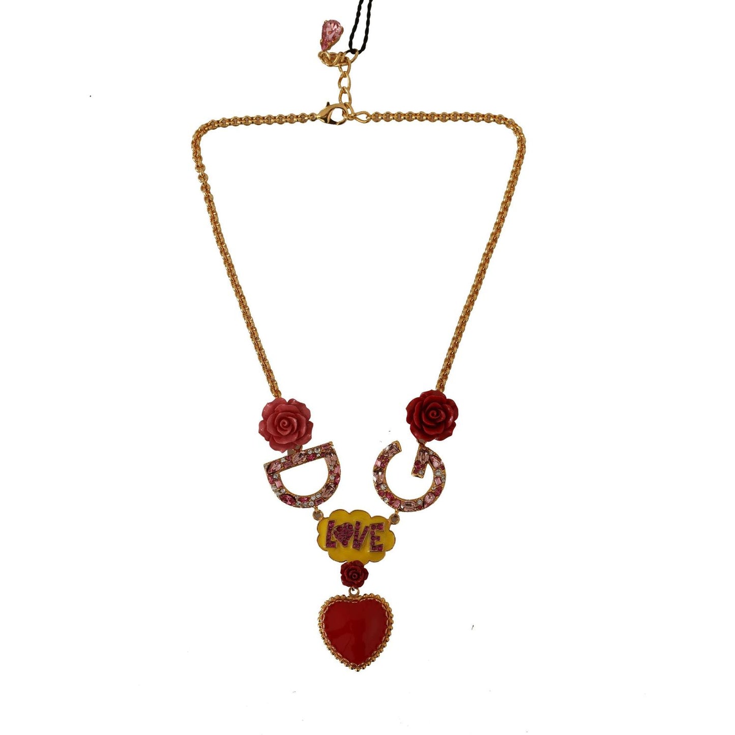 Dolce & Gabbana Glamorous Gold Crystal Charm Necklace Necklace Dolce & Gabbana