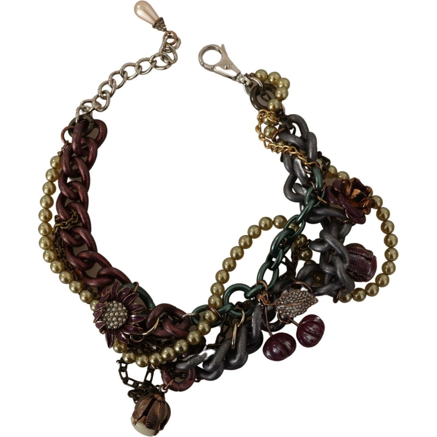 Dolce & Gabbana Gold Brass Sicily Floral Crystal Statement Necklace