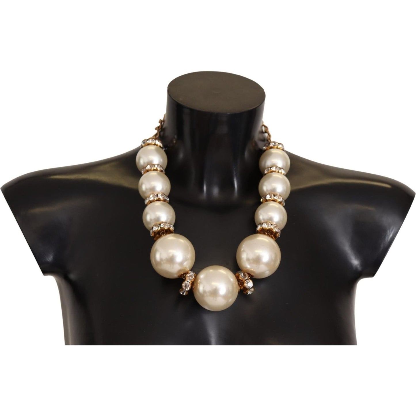 Dolce & Gabbana Elegant Faux Pearl Charm Necklace with Crystal Accents Necklace Dolce & Gabbana