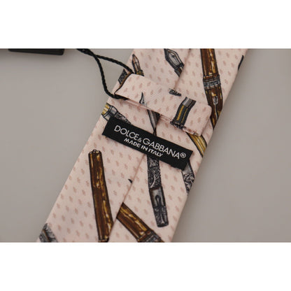 Dolce & Gabbana Pink Pen Dots Print 100% Silk Adjustable Neck Accessory Tie