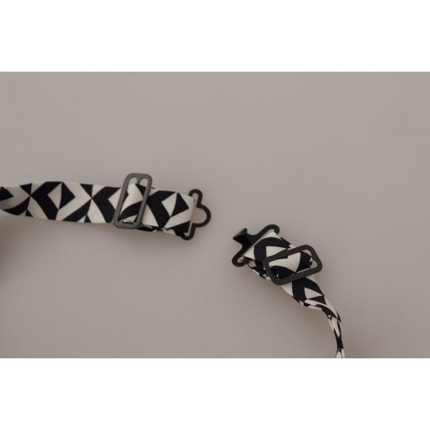 Dolce & Gabbana Black White Geometric 100% Silk Adjustable Accessory Tie