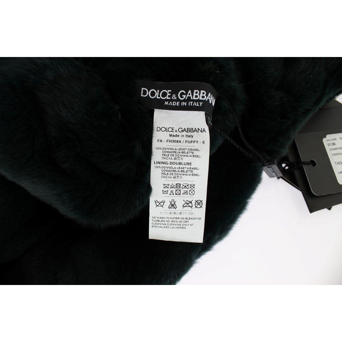 Dolce & Gabbana Green Weasel Fur Crochet Hood Scarf Hat