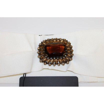 Dolce & Gabbana White Crystal Brass Wide Waist Runway Belt