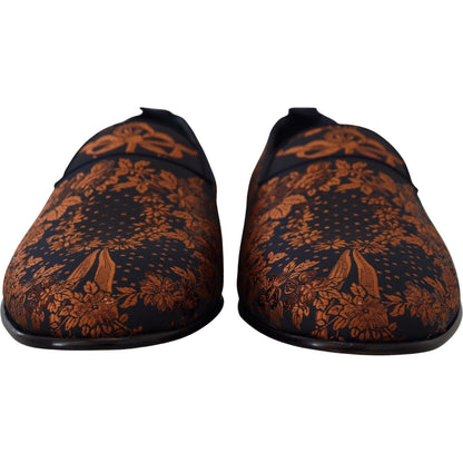 Dolce & Gabbana Blue Rust Floral Slippers Loafers Shoes